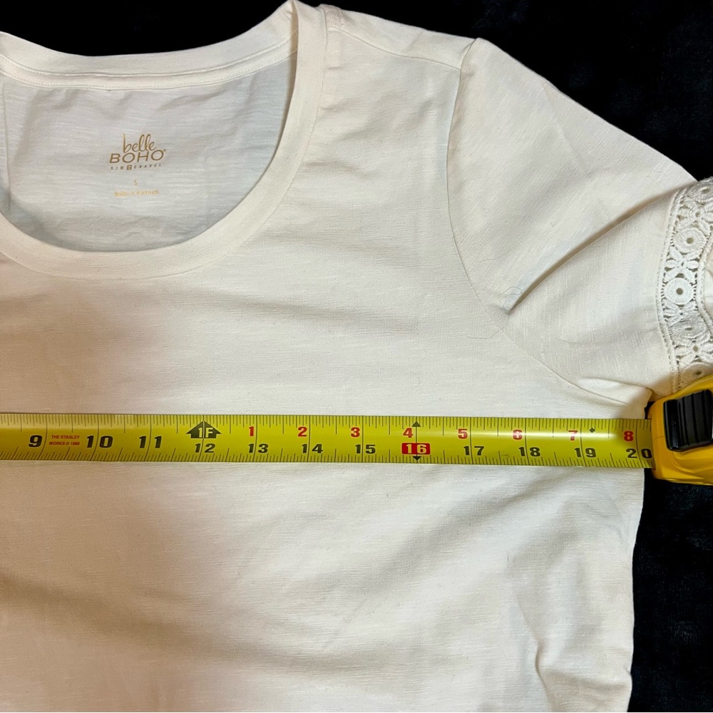 Belle Boho Women’s Cotton Knit‎ Bishop Sleeve Cutout Casual White Top S - Picture 7 of 10